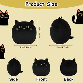 Vicloon Stuffed Animal Plush Pillow, 9.4" Cute Black Cat Soft Toy, 3D Cute Stuffed Cat Pillow Doll Squishy Plushies Doll, Kawaii Cat Plush Toys Gifts for Kids
