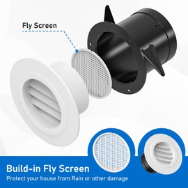 Hon&Guan 2pcs 75mm Round Louvred Air Vents for Wall Ceiling, 3 Inch Air Vent Grille Cover with Flyscreen Mesh for Outdoor Indoor, Duct Vent, Shed Vent