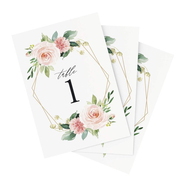 Bliss Collections Table Numbers, Geometric Floral, Double-Sided Cards Plus Head Table Card for Your Wedding, Reception, Anniversary, Birthday Party or Celebration, 4"x6" (1-25 Plus Head Table Card)