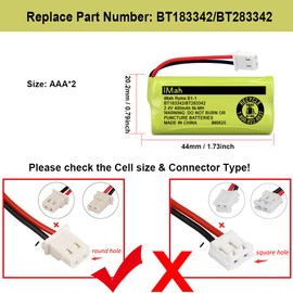 iMah BT183342/BT283342 Cordless Phone Battery Also Compatible with BT166342/BT266342 BT162342/BT262342 AT&T EL52100 EL50003 CL80100 CL80111 CRL80112 EL50003 VTech CS6709 CS6609 CS6509 CS6409, 3-Pack