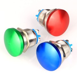 Gebildet 19 mm 3V-6V-12V-24V-36V-110V-220V-380V/3Amp Momentary Metal Mushroom Head Push Button Industrial Equipment, Mounting Plates in Operating Rooms and Distribution Boxes, Spring Return (Pack of