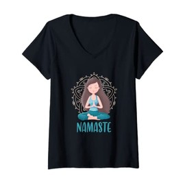 Donna Namaste Yoga Lotus Posizione Mindfulness Meditazione Maglietta con Collo a V