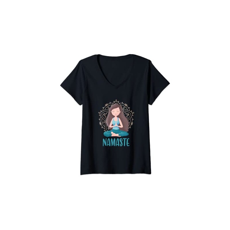 Donna Namaste Yoga Lotus Posizione Mindfulness Meditazione Maglietta con Collo