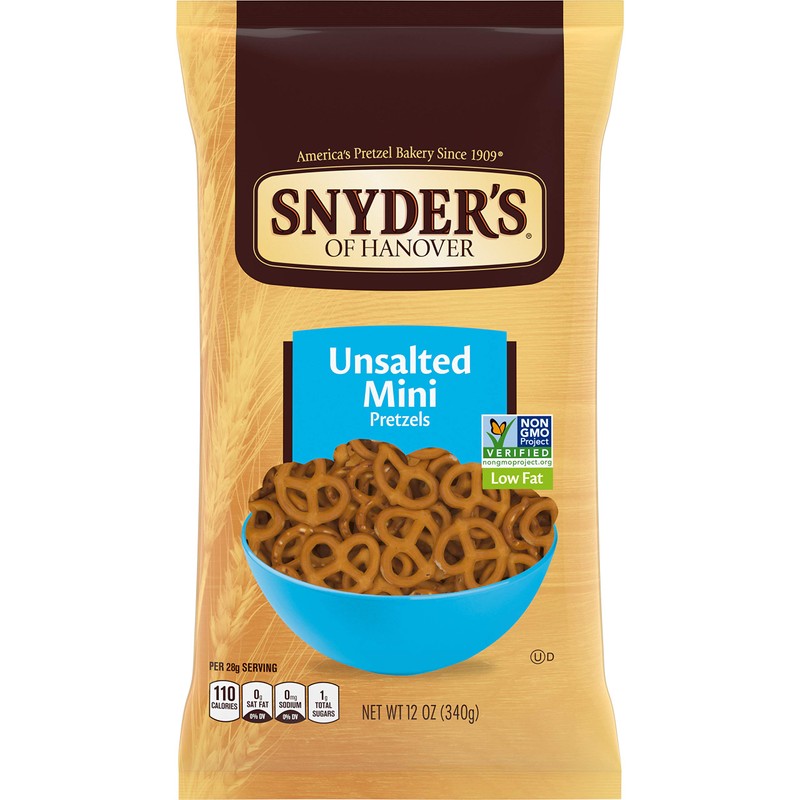 Snyder's of Hanover Mini Pretzels, Unsalted Pretzels, 12 Oz (Pack