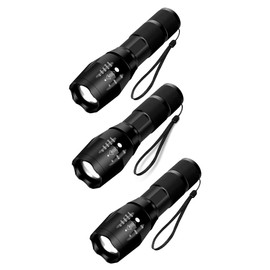 LED Zoom Torch, Super Bright High Lumen Tactical Torch, Hand Flashlight, Adjustable Focus, Waterproof Small Mini Pocket Torch, Strobe SOS Safety Function (Pack of Three Torches)