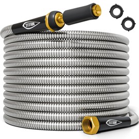 TITAN Garden Hose 100FT - 304 Stainless Steel Metal Water Hose, Flexible, Kink-Free, Lightweight, Durable, Crush Resistant Fittings, Easy to Coil, 500 PSI