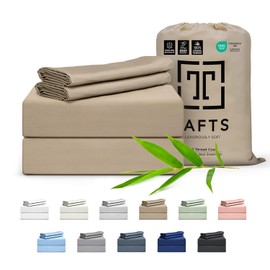 Cali-King Sheets Set by Tafts, Pure 100% Viscose derived from Bamboo Bed Sheets Set, Luxuriously Soft, Silky, Cooling Sheets, Double Stitched, Lifetime Quality Promise (Beige)