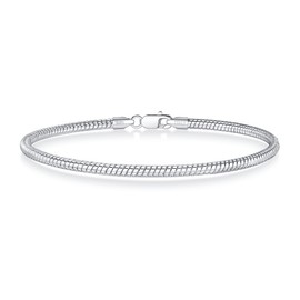 BRIJEWNES Silver Bracelets for Women 925 Sterling Silver Bracelets for Women 3mm Round Snake Chain Bracelet for Women Solid Silver Chain Bracelets for Women 7 Inches Silver Bracelet Jewelry for Women