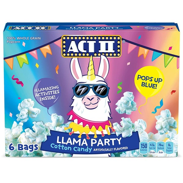 ACT II Llama Party Cotton Candy Flavored Microwave Popcorn, 16.5 Oz. 6Count, 16.5 Oz