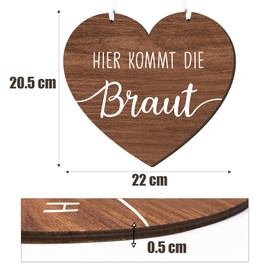 MEJOSER Wedding Sign Wooden 22 cm Here Comes the Bride Heart Wedding Decoration Wedding Sign for Flower Girl Flower Children Bridesmaid Chair Wall Bride Team Bride JGA