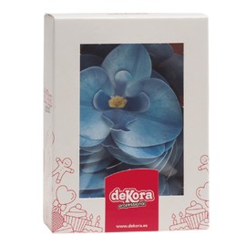 dekora – Fiori commestibili per torte – 10 orchidee in cialda blu 8.5 x 7.5 cm, Senza zucchero, glutine e lattosio, Decorazioni per cupcake, Torta di compleanno, matrimonio e battesimo