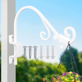 Swivel Plant Hanger, 16 Inch Metal Plant Hangers Outdoor Dual Hook Design Wall Plant Hanger Heavy Duty Plant Hangers Outdoor for Hanging Bird Feeders, Cages, Lanterns, Baskets, Wind Chimes, White