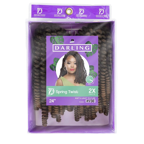 Darling Spring Twist Crochet Hair Extensions, Soft and Light Texture, Premium Synthetic Hair, 24 in, #1/30, 2X