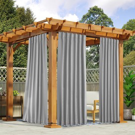 NICETOWN 2 Panels Outdoor Curtains Waterproof Pocket & Back Tab on Top & Bottom, Thermal Insulated Windproof Sun Blocking Outside Privacy Drapes for Patio with Fixed Rope, W52 x L95, Silver Gray