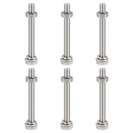 uxcell M6 x 55mm Hex Head Screws Bolts, Nuts, Flat & Lock Washers Kits, 304 Stainless Steel Fully Thread Hexagon Bolts 6 Sets