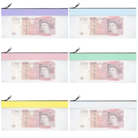 Nhemeylp 6 PCS Plastic Money Wallet for Cash, Money Bags with Zipper, Clear Cash Envelopes Coin Purse for Cash Check Receipt Organizer