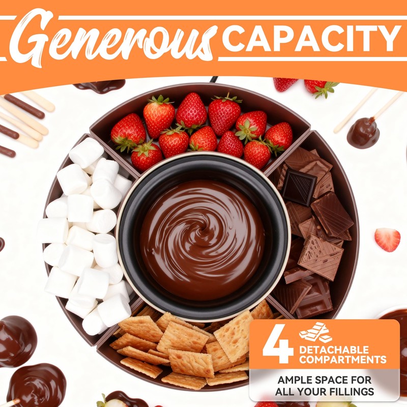 JoyMech Cheese & Chocolate Fountain Machine with 4-Section Food Trays,