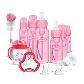 Dr. Brown's Dr. Brown's Natural Flow Anti-Colic Options+ Special Edition Pink Baby Bottle Gift Set with Soft Sippy Spout Transition Cup, Flexees Teether, Bottle Cleaning Brush and Travel Caps