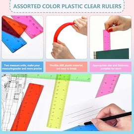50 piezas de reglas de 6 pulgadas con pulgadas y centímetros a granel, regla de plástico en colores surtidos, regla transparente, reglas transparentes