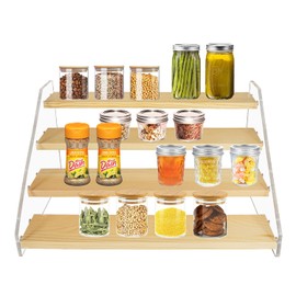 VAEHOLD Spice Rack Organizer for Cabinet & Countertop - Seasoning Organizer Spice Shelf - Space Saving Wooden Display Risers Shelf Showcase Fixtures Jewelry (4 Tier)