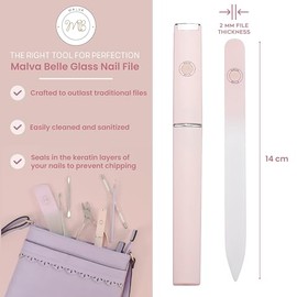 Malva Belle Crystal Glass Nail File for Women - Best Nail File with Travel Case - Reusable File for Natural Nails, Gel & Manicure - Professional Nail 