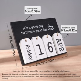 Notakia Perpetual Flip Calendar Wooden Desk Calendar - Vintage Date Blocks for Desk, with Month & Day Display, Wooden Block Calendar for Home Office Accessories (Flip Black)