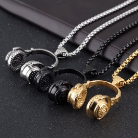 VersaKits Headphone Pendant Necklace for Men Gold Stainless Steel Punk Pendant Urban Street Hiphop Jewelry Gift