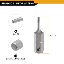 QUARKZMAN Pack of 5 T6 Screwdriver Torx Bit 1/4 Inch Hex Shank 25 mm/1 Inch Length Magnetic Star 6 Point Head Hexagonal Bits S2 Steel Screwdriver Bit for Electric Screwdriver Tools