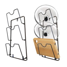 BIATOE HABIC Pot Lid Organizer Rack, 3-Tier Pot Lids Holder for Cabinet Door/Wall, No Drilling Adhesive Wall/Door Mounted Rustproof Pot and Pan Cover for Kitchen Storage, Modern (black)