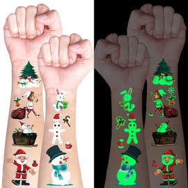 Luminous Christmas Temporary Tattoos for Party Decorations, Glow Christmas Stocking Stuffers for Kids Party Favors Supplies, Xmas Holiday Stickers Gifts for Kids Boys Girls - 10 Sheets