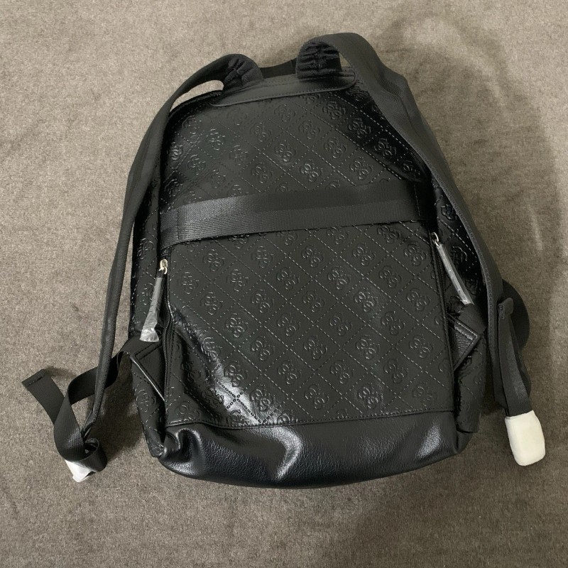 Guess Men's Milano Compact Backpack Solid Black Blaster Wash Embossed