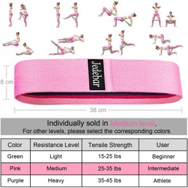Jedebar Resistance Bands Non-Slip Fabric Booty Bands, 3 Strengths Level Optional Fitness Loops for Glutes Hips Legs Yoga Pilates Exercise Physiotherapy and Recovery Workout (Pink-Medium Resistance)