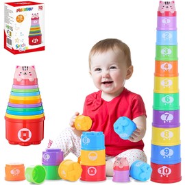 MOONTOY Stacking Cup Baby Toy from 1 Year, 10 Pieces Stacking Tower Baby, Stacking Cubes from 6 9 12 Months, Bathtub Sand Toy 1-6 Years for Indoor, Outdoor, Children's Toy Gift