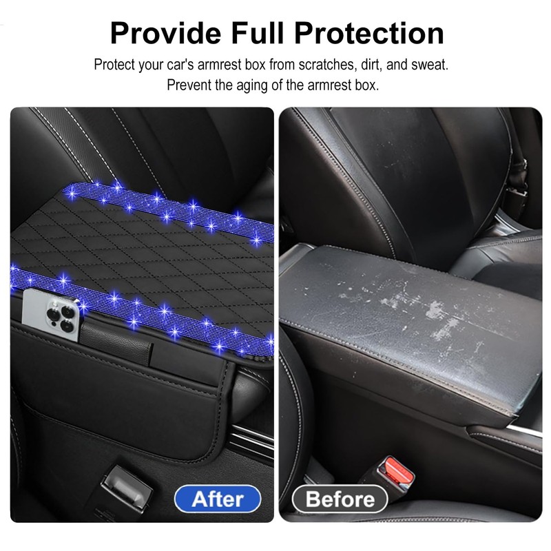 NBTEPEM Bling Car Center Console Cover, Leather Car Arm Rest