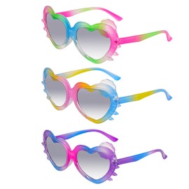 Topbuti 3 Pcs Kids Round Flower Sunglasses Colorful Flower UV Glasses Party Favor for Toddler Girls Boy Outdoor Beach Eyewear (Heart, 3)