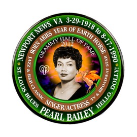 Pearl Mae Bailey Pin, Select Size, Born Aries As Chinese Zodiac Earth Horse. (2.25")