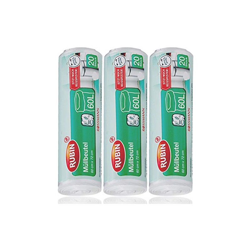 Bin Liners, 60 Litres, Particularly Tear-Resistant, Pack of 3, 60