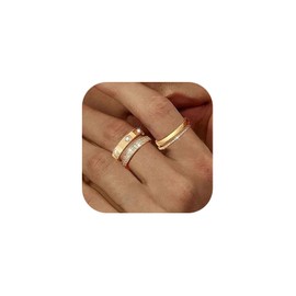 TOFBS Set of 3 Rings for Women, 18 Carat Gold-Plated Golden Rings with Cubic Zirconia, Adjustable Open Stackable Ring, Fashion Jewellery, Gift, Metal