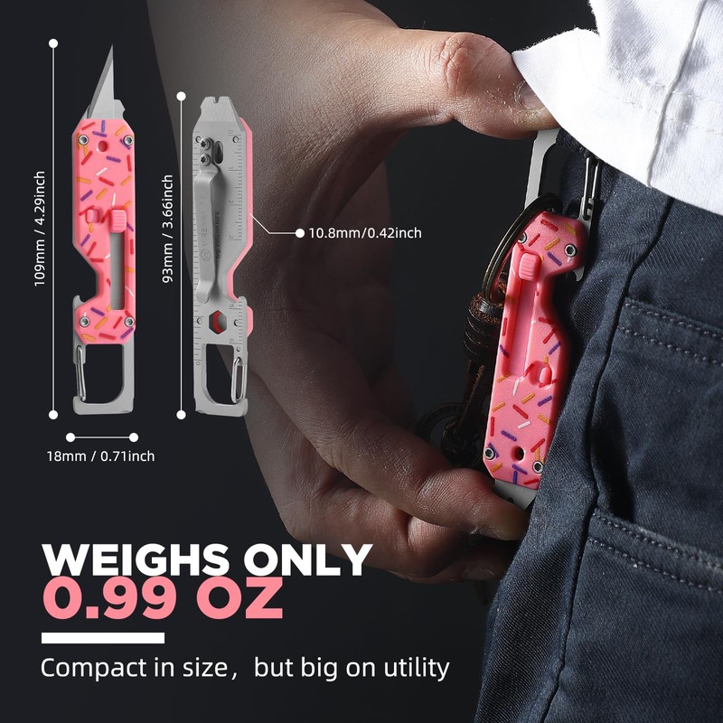 VIRENKNIFE Mini Utility Knife Keychain Multitool,12-in-1 EDC Multitool with Screwdriver,