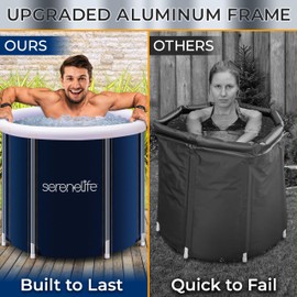 SereneLife Inflatable Insulated Cold Plunge Tub - One Person Ice Bath Tub with Lid, Cold Plunge Relaxation Pod for Athletes with 78 Gallons Capacity (Black)