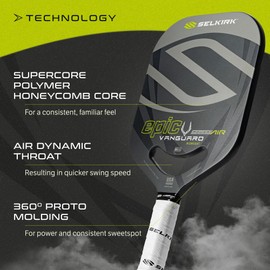 Selkirk Sport Vanguard Power Air Pickleball Paddles | Carbon Fiber Pickleball Paddle | 360 Proto Molding & Flexfoam Perimeter | Designed for Ultimate Power & Control | Epic | Shadow Gray