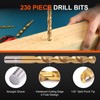 COMOWARE 230 Pcs Titanium Coated Drill Bit Set for Wood,