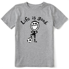 Life is Good. Kids Original Jake Soccer Short Sleeve Crusher Tee, Heather Gray, Small