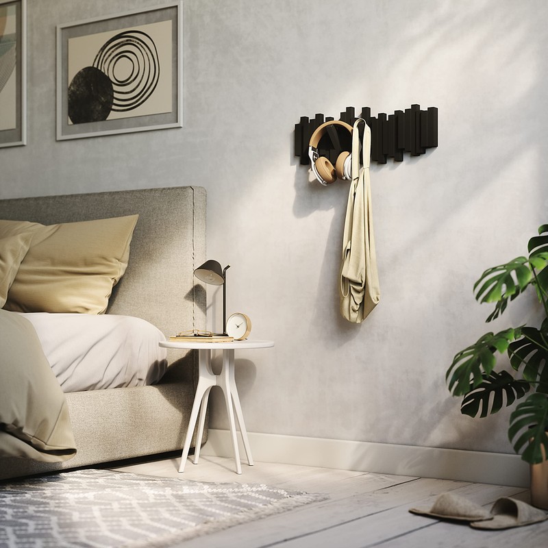 Umbra Sticks Wall-Mounted Coat Rack Rail Hook with 5 Retractable