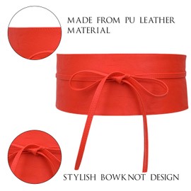 Trimming Shop Women's Obi Belt Soft PU Leather Waist Belt Bow Tie Wrap Around Cinch Bowknot Fashion Waistband for Wedding Dresses, Party Wear, 95mm Wide