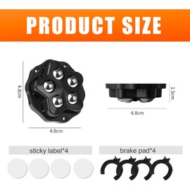 Pack of 4 Ball Castors Heavy Duty, 360 Degree Wheels for Furniture, Furniture Rollers, Small Mini Rolls for Paper Baskets, Storage Containers, Bedside Tables, Mini Cooling Slots, Black, Diameter 4.8