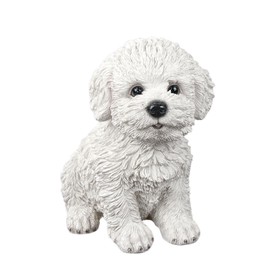 mozhixue Dog Statue for Outdoor Maltese Dog Ornament Resin Bichon Frise Statue for Home Decor