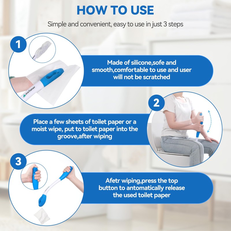 Wefaner Toilet Aids Set for Wiping - Long Handle Butt