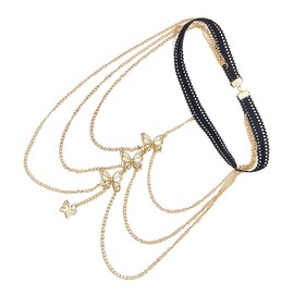 TEHAUX Butterfly Long Thigh Chain Pendant Leg Jewelry for Women - Sparkly Body Chains Gold Locket Alloy Miss Fashion Accessories