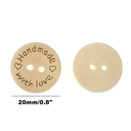 Kinteshun Wooden Handmade with Love Buttons Round Natural Wood 2-Holed Fastener Buttons for Sewing Knitting Handcraft(100pcs,Brown)